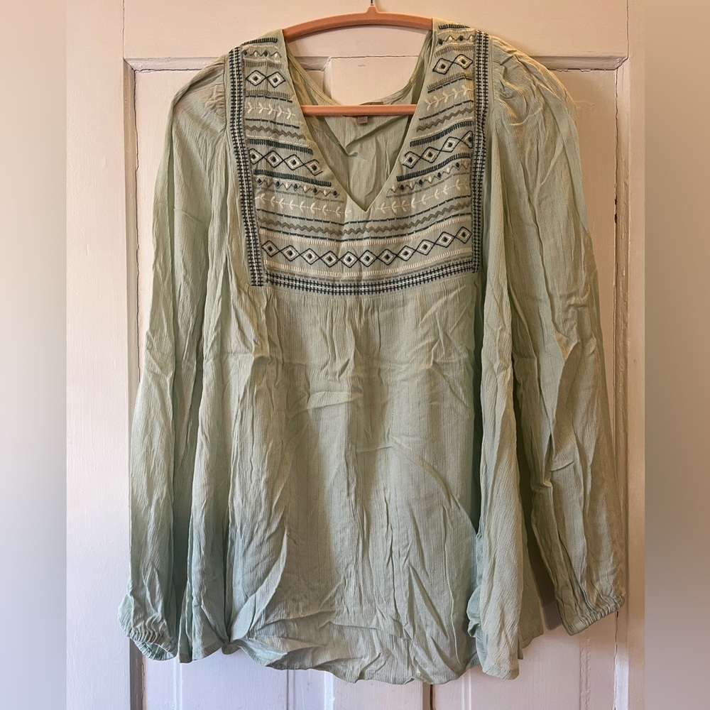 Embroidered Green Wonderly Curvy Women's Top